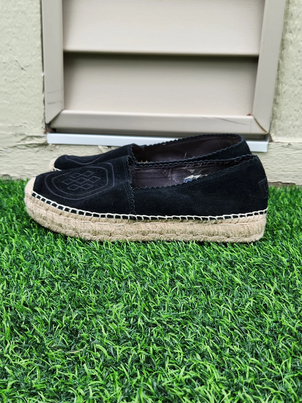 Uggs Heidi Sz 9 Black Suede Espadrille Shoes Boho Comfort Slip On Casual Chic